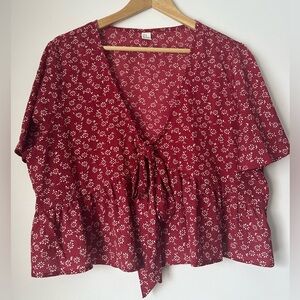 Red Floral crop blouse